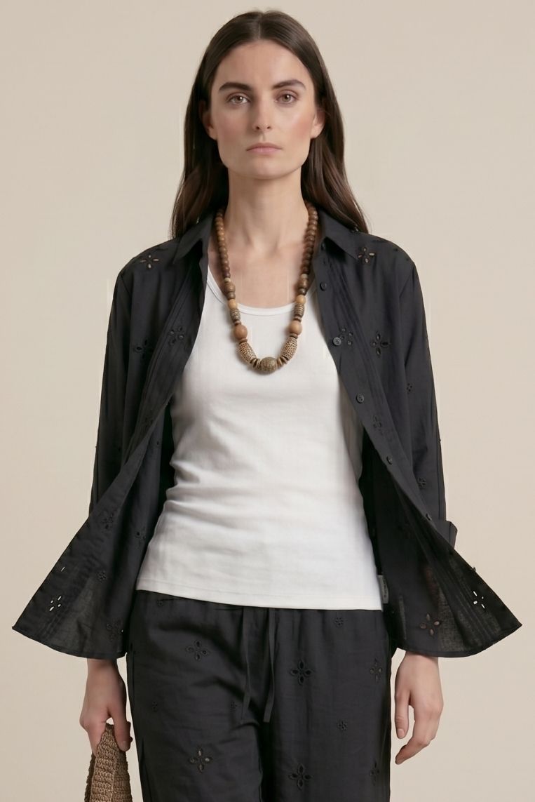 CAMICIA POPELINE RICAMO FIORI - immagine 3