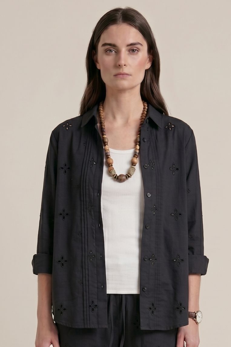 CAMICIA POPELINE RICAMO FIORI - immagine 4