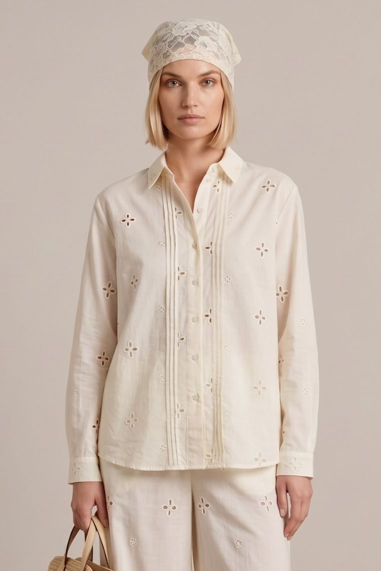 CAMICIA POPELINE RICAMO FIORI - immagine 2