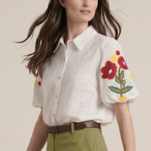 CAMICIA MM PALLONCINO RICAMO FIORE CONTRASTO 5 CAMICIA MM PALLONCINO RICAMO FIORE CONTRASTO - Thumbnail Image 2