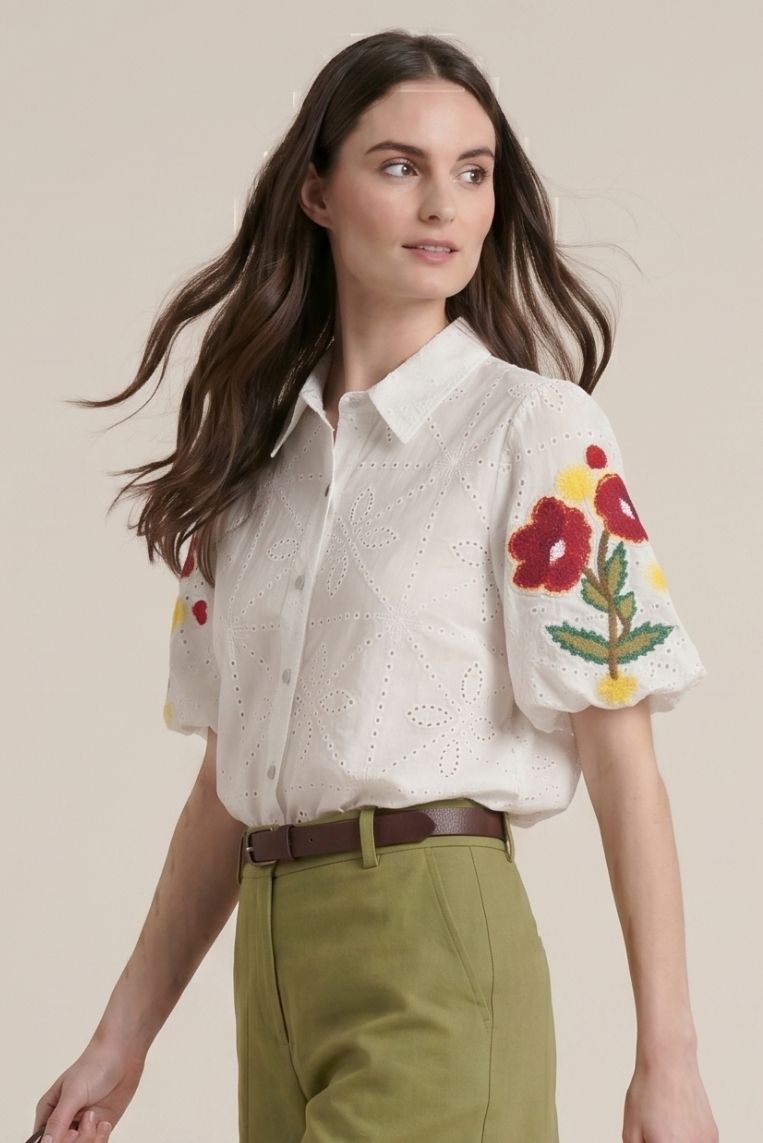 CAMICIA MM PALLONCINO RICAMO FIORE CONTRASTO - immagine 2