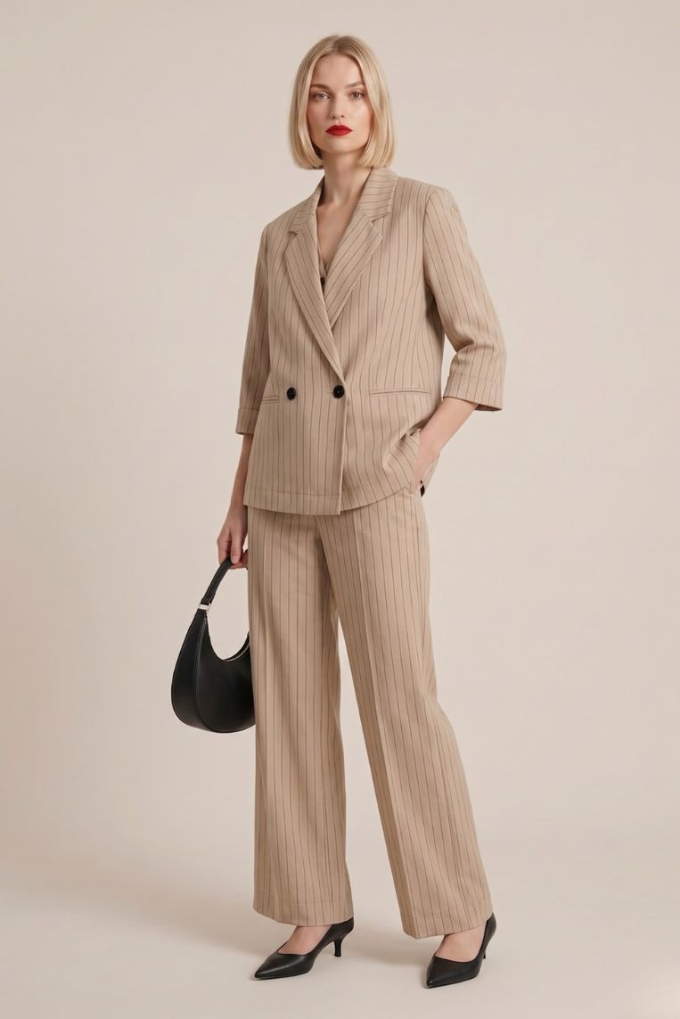 PANTALONE GAMBA LARGA GESSATO MISTO LINO - immagine 2