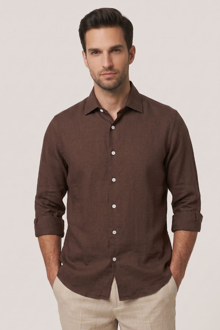 CAMICIA 100 LINO MANICHE LUNGHE 3 CAMICIA 100 LINO MANICHE LUNGHE - immagine 3