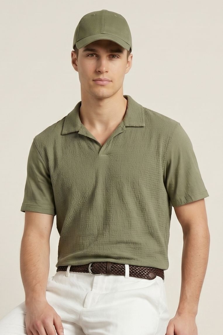 T-SHIRT COLLO BOWLING TESSUTO GARZA - immagine 2