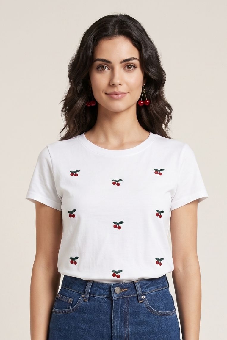T-SHIRT MANICHE CORTE MINI CILIEGIE - immagine 2
