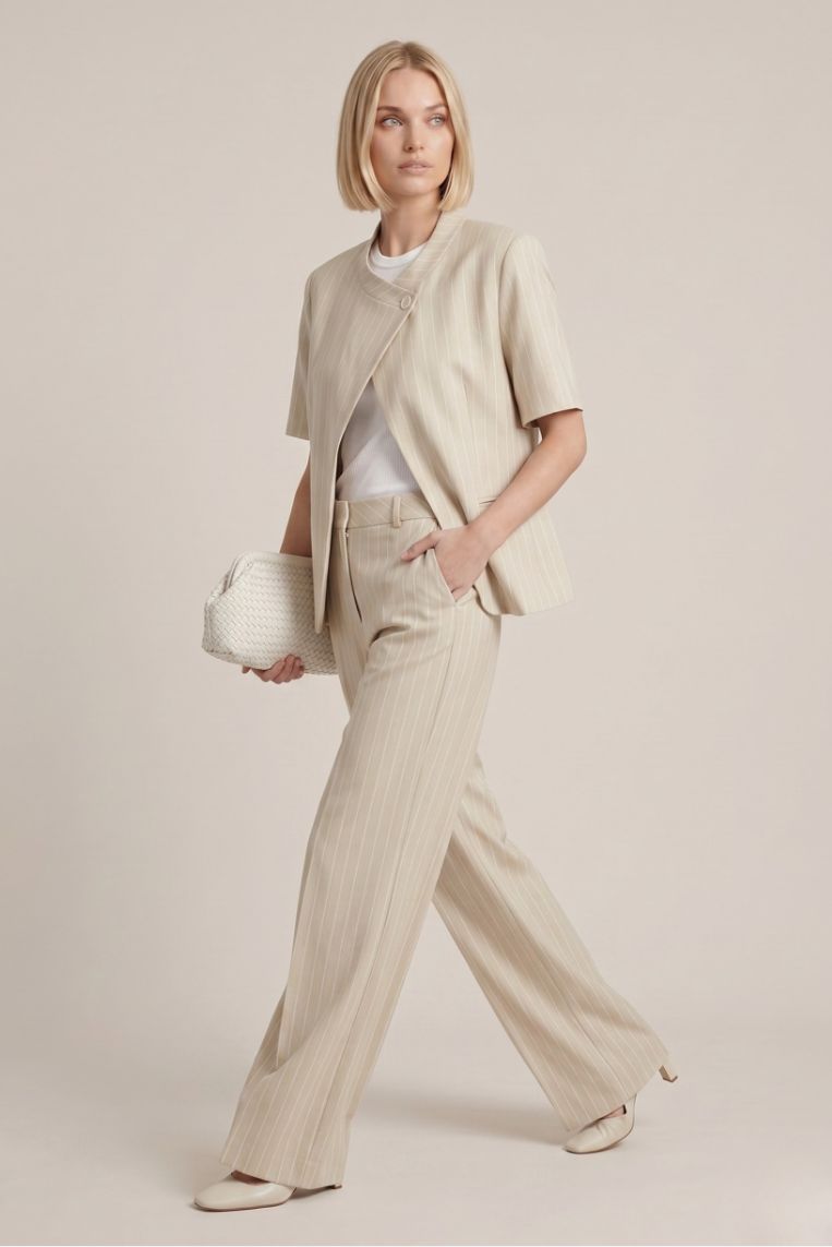PANTALONE GESSATO LINO VISCOSA - immagine 2