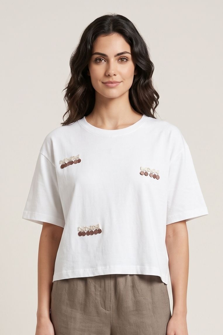 T-SHIRT MANICHE CORTE APPLICAZIONE CILIEGIE - immagine 2