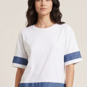 T-SHIRT MANICHE CORTE CROP TESSUTO DENIM 3 T-SHIRT MANICHE CORTE CROP TESSUTO DENIM - Thumbnail Image 1