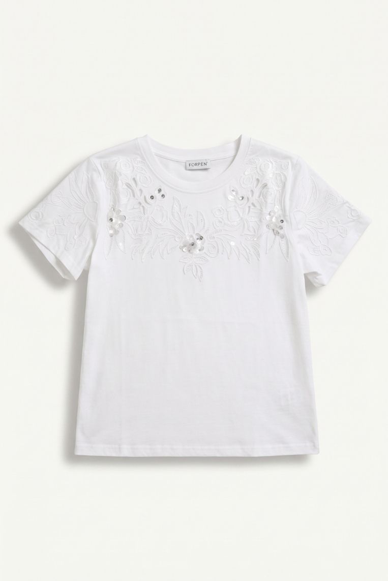 T-SHIRT RICAMO FIORI PAILLETTES 3 T-SHIRT RICAMO FIORI PAILLETTES - immagine 3