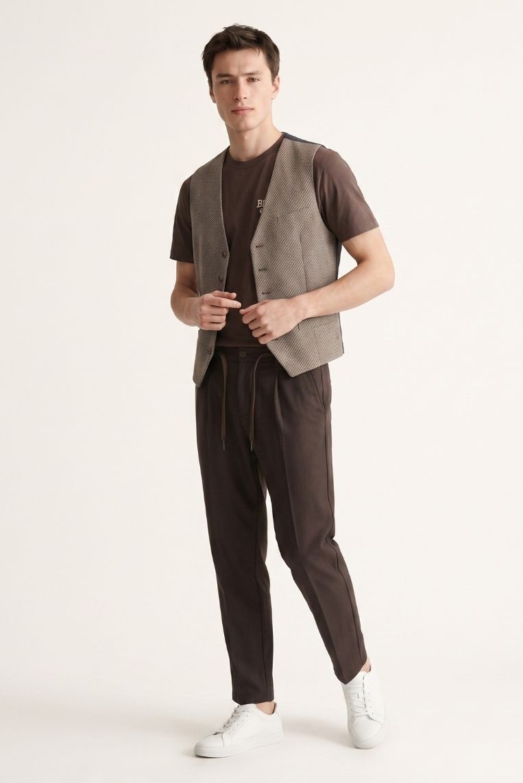 PANTALONE FRESCO LANA LACCIO PINCES - 46, TESTA DI MORO