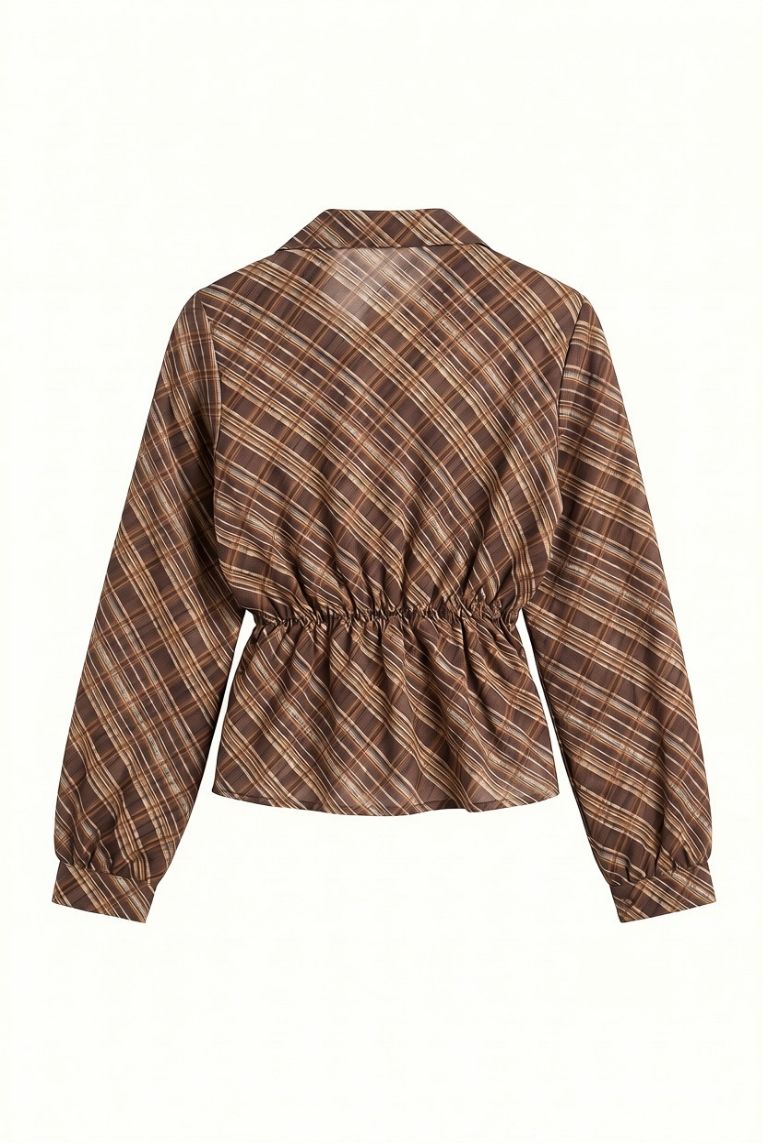 BLUSA STAMPA QUADRO GEORGETTE NODO LATERALE - immagine 4