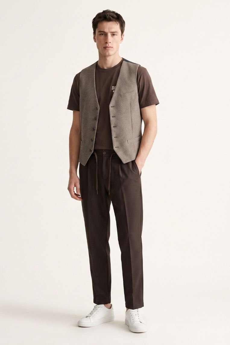 PANTALONE FRESCO LANA LACCIO PINCES - 44, TESTA DI MORO