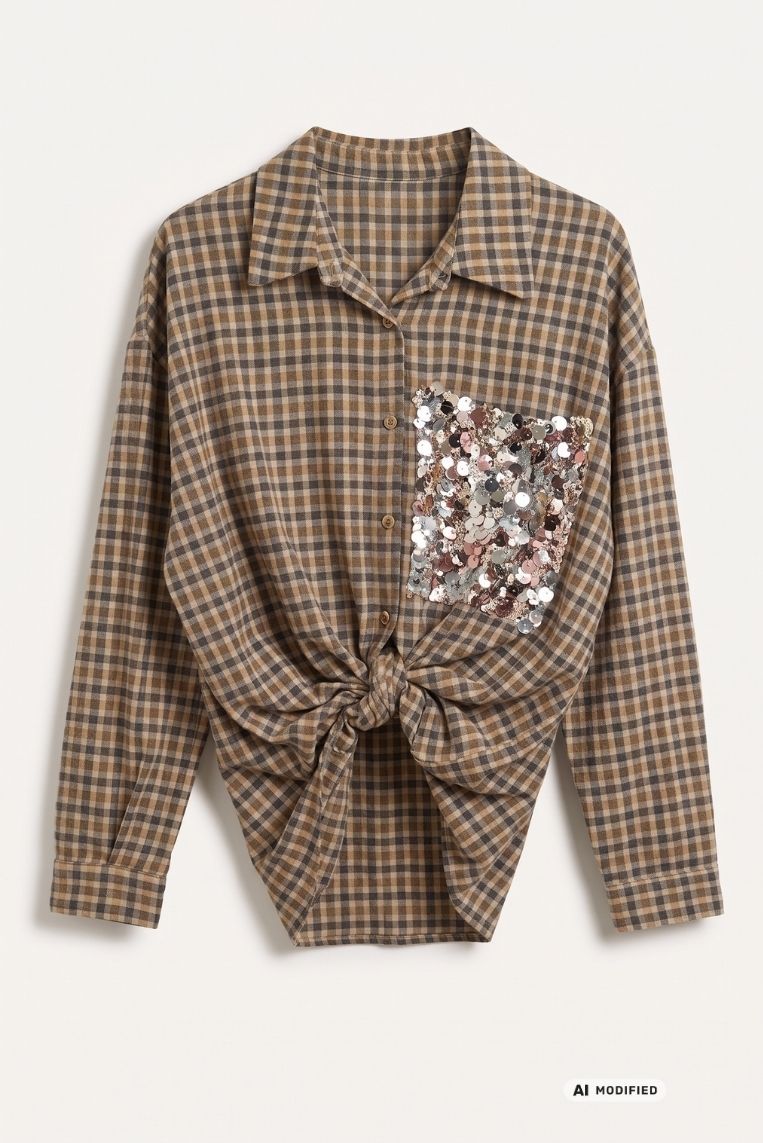 CAMICIA QUADRETTI TASCA PAILLETTES 3 CAMICIA QUADRETTI TASCA PAILLETTES - immagine 3