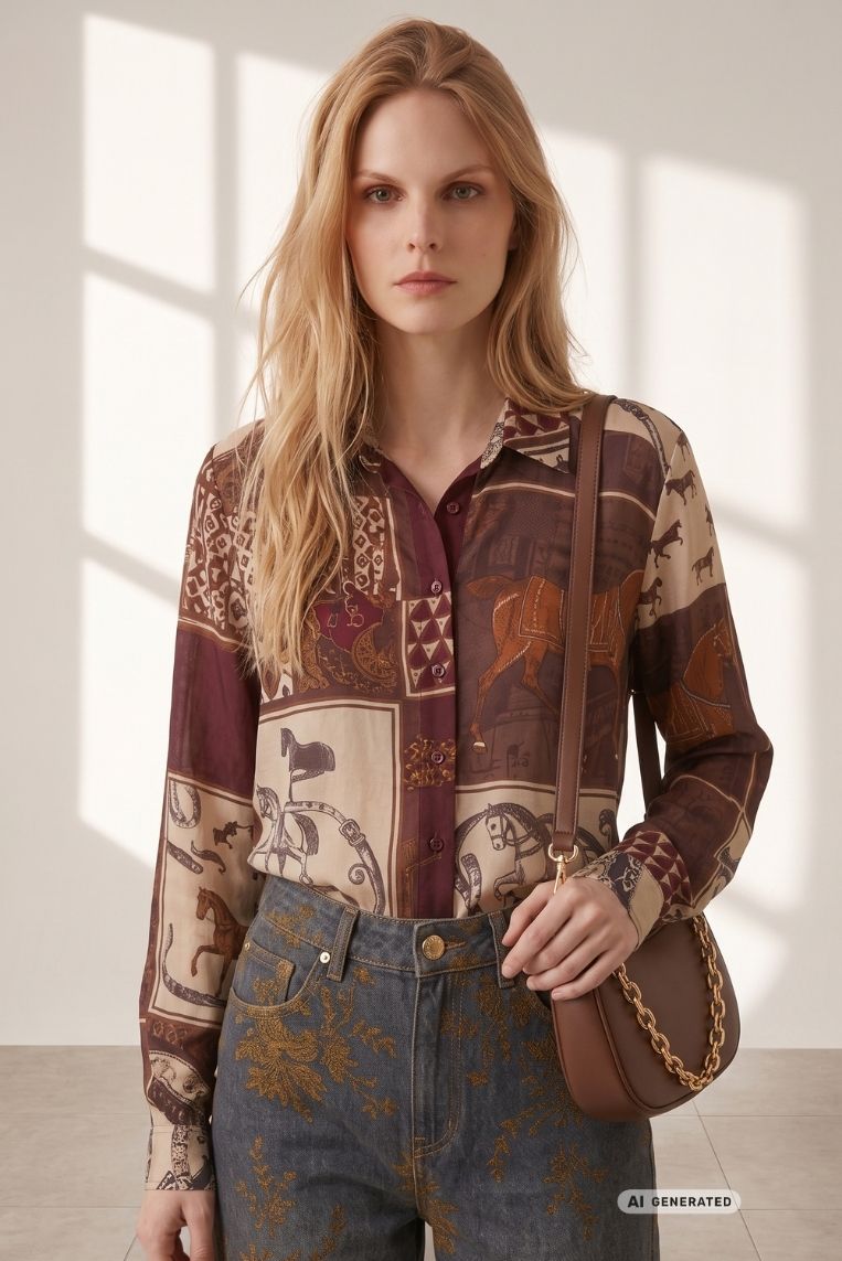 CAMICIA MISTO LANA STAMPA CAVALLI 2 CAMICIA MISTO LANA STAMPA CAVALLI - immagine 2