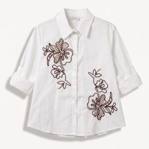 CAMICIA RICAMO FIORE MARRONE 7 CAMICIA RICAMO FIORE MARRONE - Thumbnail Image 3