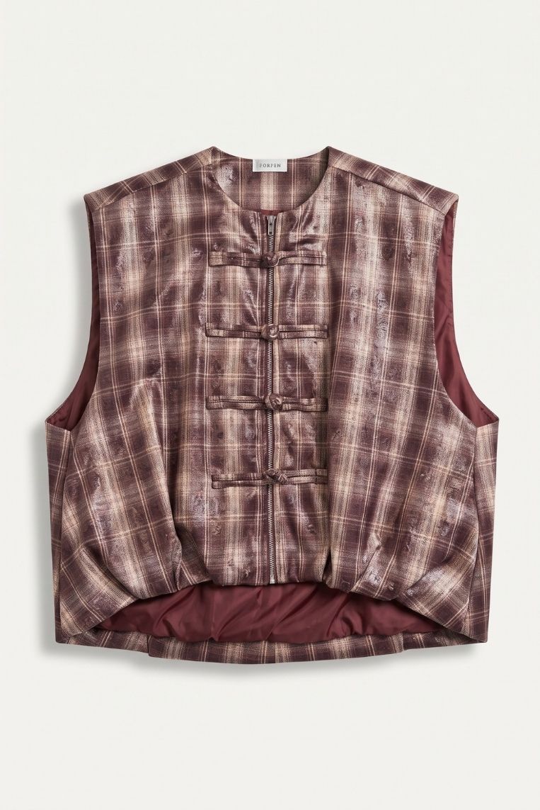 GILET STAMPA CHECK CON ALAMARI - immagine 3