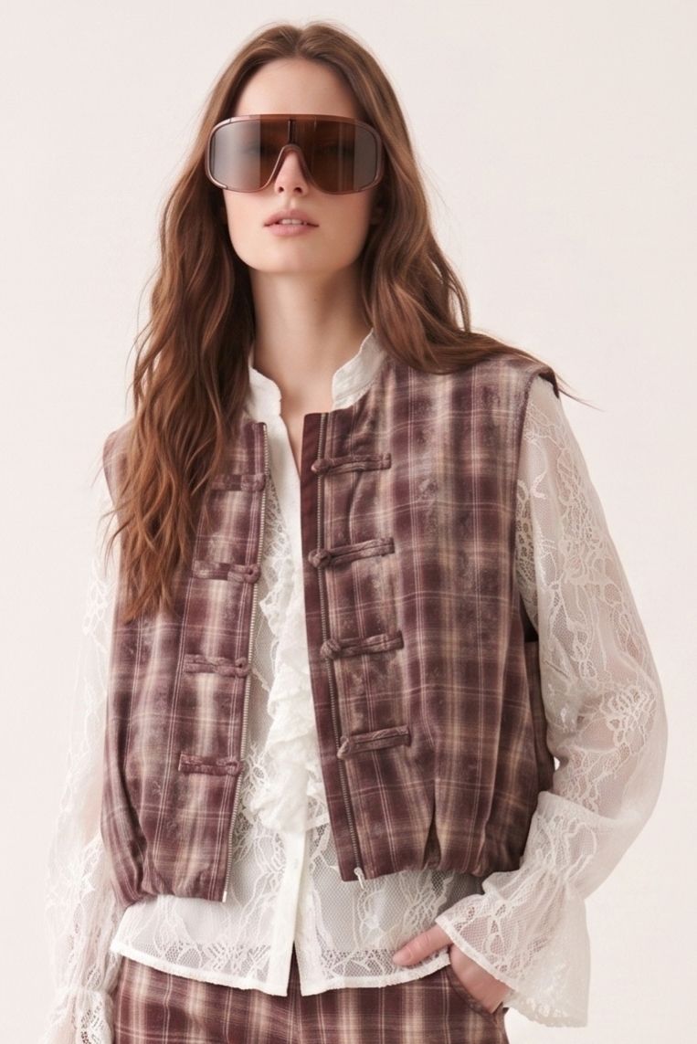 GILET STAMPA CHECK CON ALAMARI