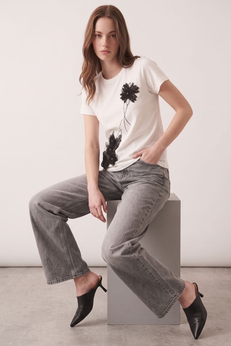 T-SHIRT FIORI TULLE