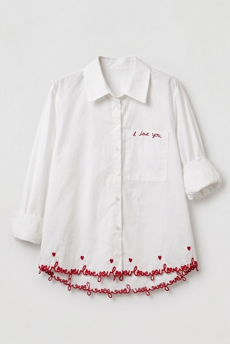 CAMICIA TASCHINO E RICAMO ROSSO 3 CAMICIA TASCHINO E RICAMO ROSSO - immagine 3