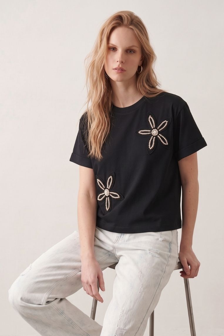 T-SHIRT FIORI STRASS - immagine 5