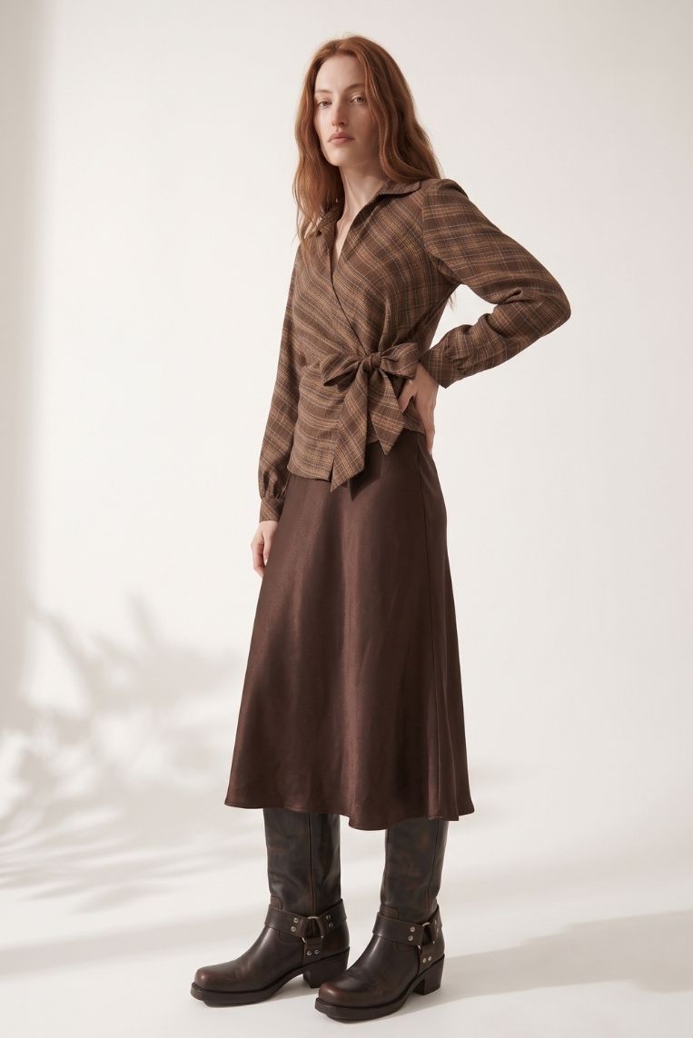 BLUSA STAMPA QUADRO GEORGETTE NODO LATERALE - immagine 2