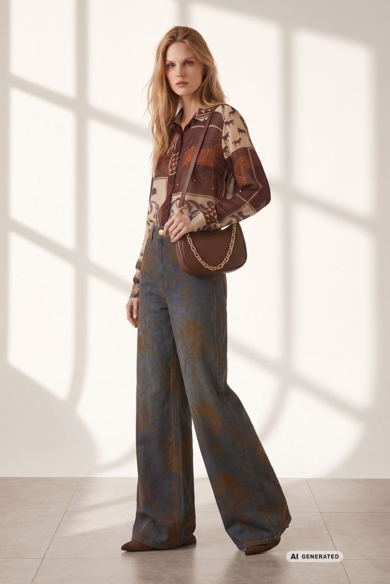 DENIM GAMBA DRITTA STAMPA FLOCK - immagine 2