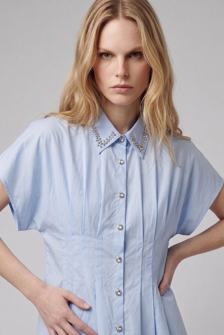 CAMICIA MANICHE CORTE ARRICCIO COLLETTO STRASS