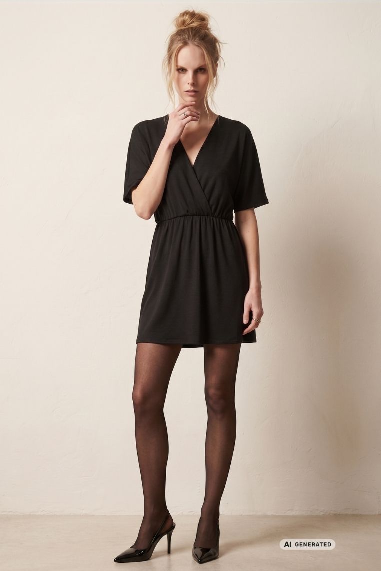 ABITO CORTO SATINATO MANICA KIMONO 6 ABITO CORTO SATINATO MANICA KIMONO - immagine 6