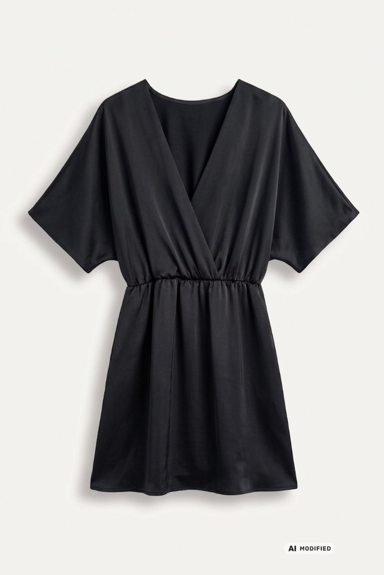 ABITO CORTO SATINATO MANICA KIMONO 7 ABITO CORTO SATINATO MANICA KIMONO - immagine 7