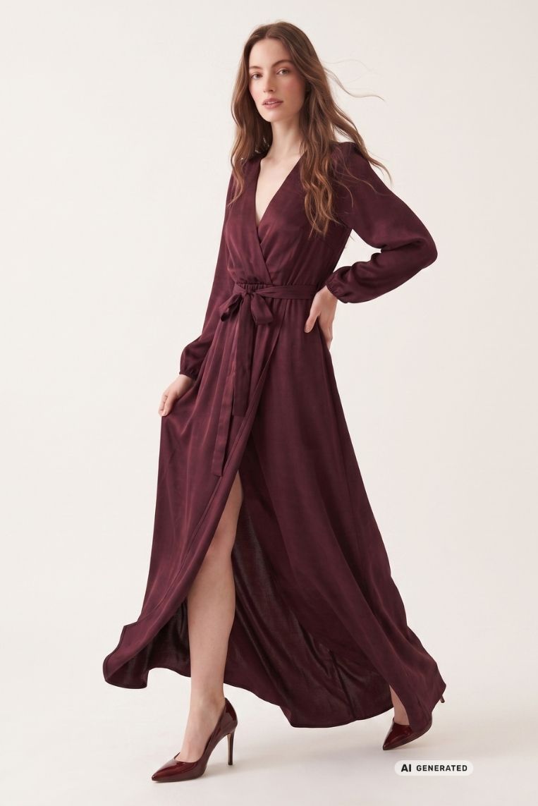 ABITO LUNGO MANICHE LUNGHE SATIN - immagine 3