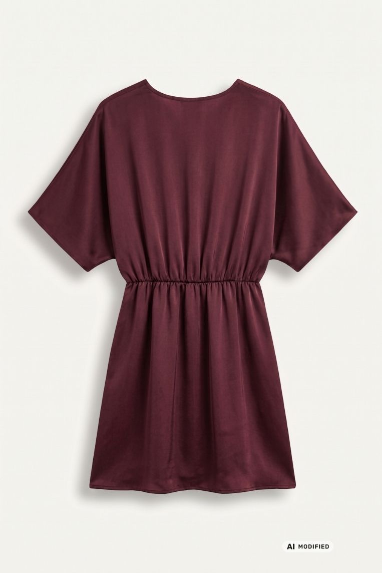 ABITO CORTO SATINATO MANICA KIMONO 4 ABITO CORTO SATINATO MANICA KIMONO - immagine 4