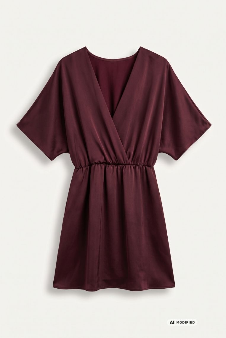 ABITO CORTO SATINATO MANICA KIMONO 3 ABITO CORTO SATINATO MANICA KIMONO - immagine 3