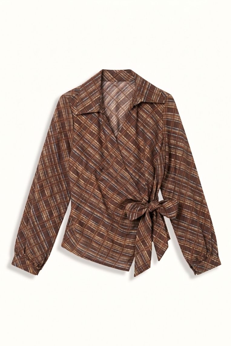 BLUSA STAMPA QUADRO GEORGETTE NODO LATERALE - immagine 3