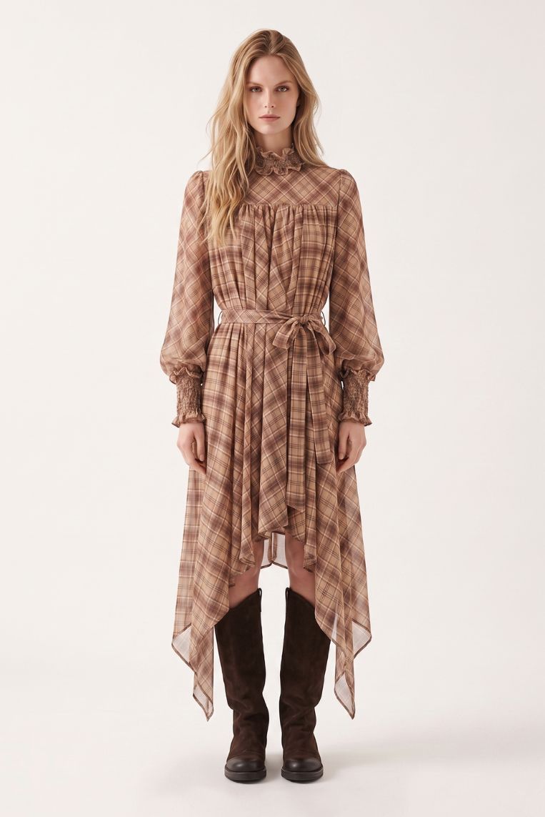 ABITO MIDI GEORGETTE STAMPA QUADRO 2 ABITO MIDI GEORGETTE STAMPA QUADRO - immagine 2
