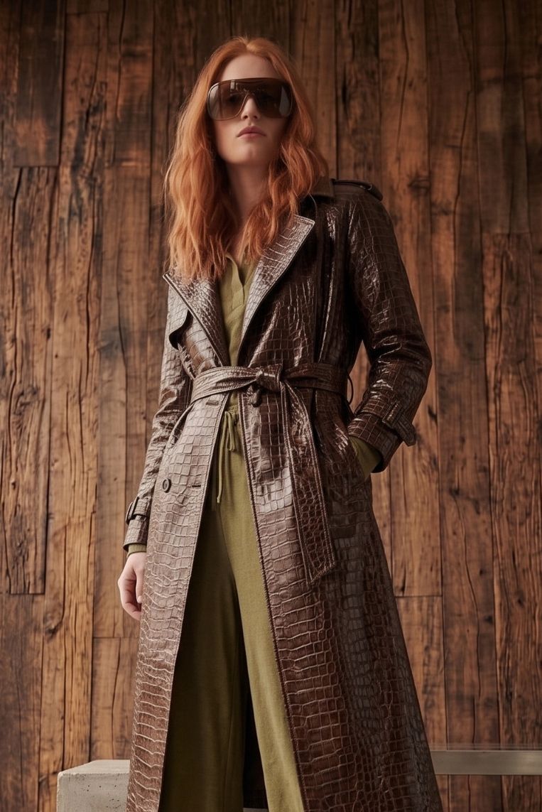 TRENCH ECOPELLE IN FANTASIA PITONATA - TU, NERO