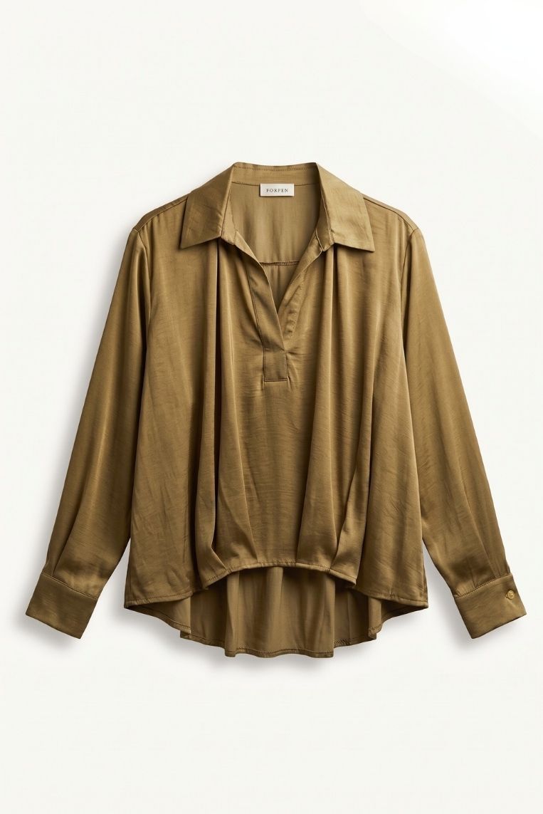 BLUSA SATINATA ARRICCIATA SUL FONDO 3 BLUSA SATINATA ARRICCIATA SUL FONDO - immagine 3