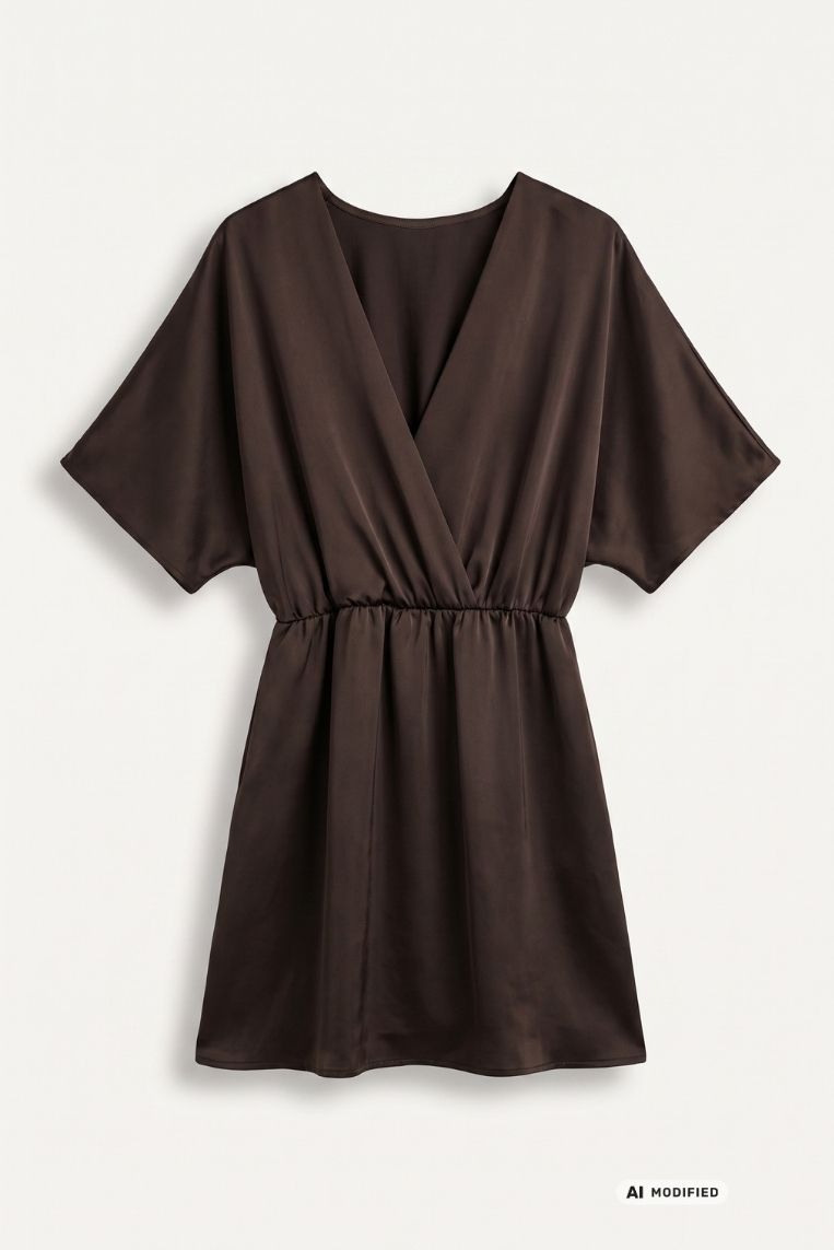 ABITO CORTO SATINATO MANICA KIMONO 11 ABITO CORTO SATINATO MANICA KIMONO - immagine 11