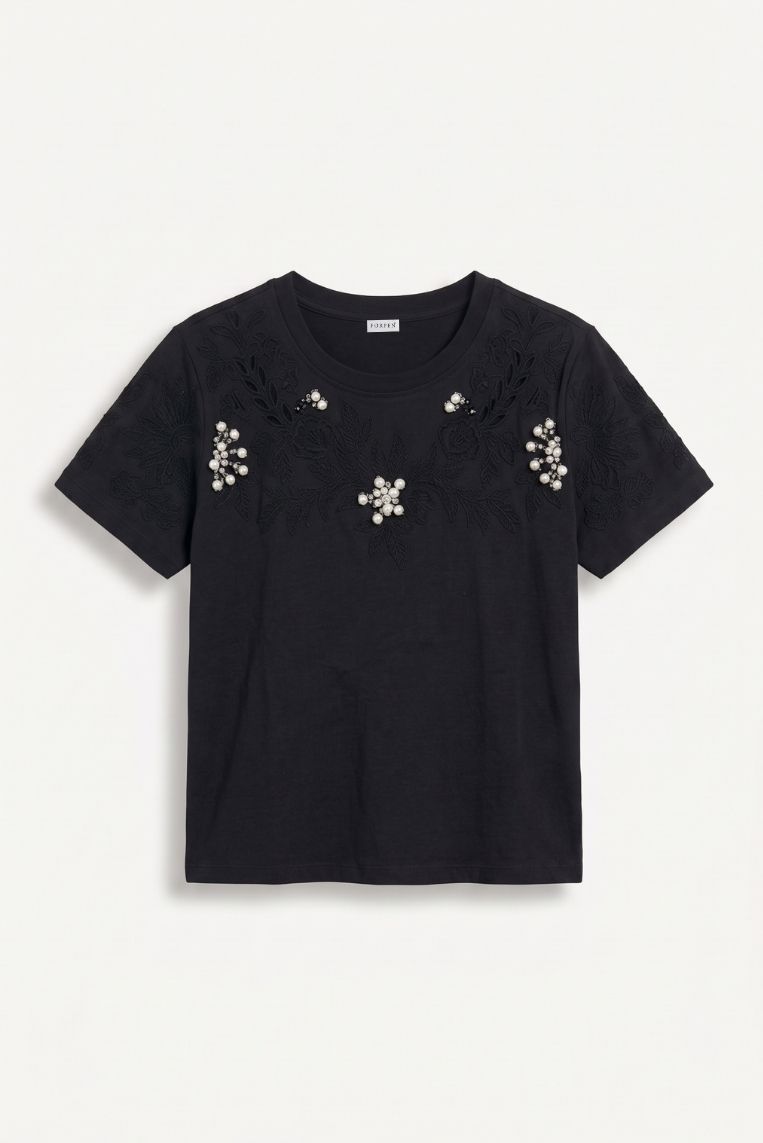 T-SHIRT RICAMO FIORI PAILLETTES 6 T-SHIRT RICAMO FIORI PAILLETTES - immagine 6