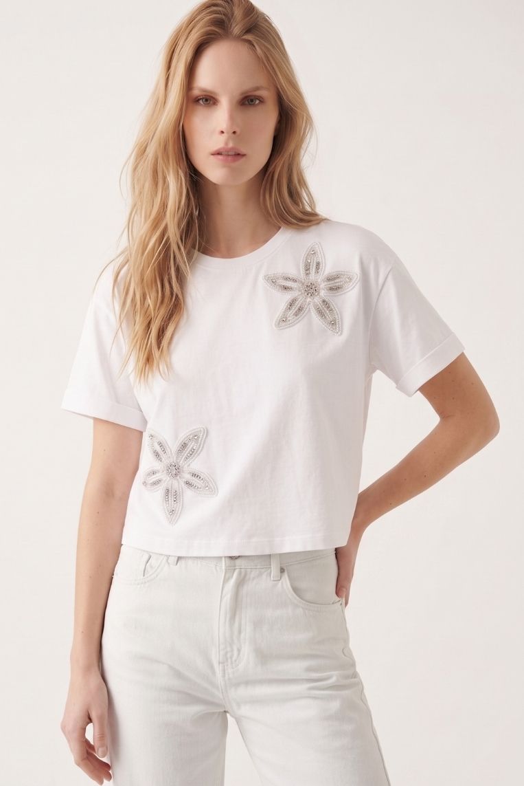 T-SHIRT FIORI STRASS - immagine 2