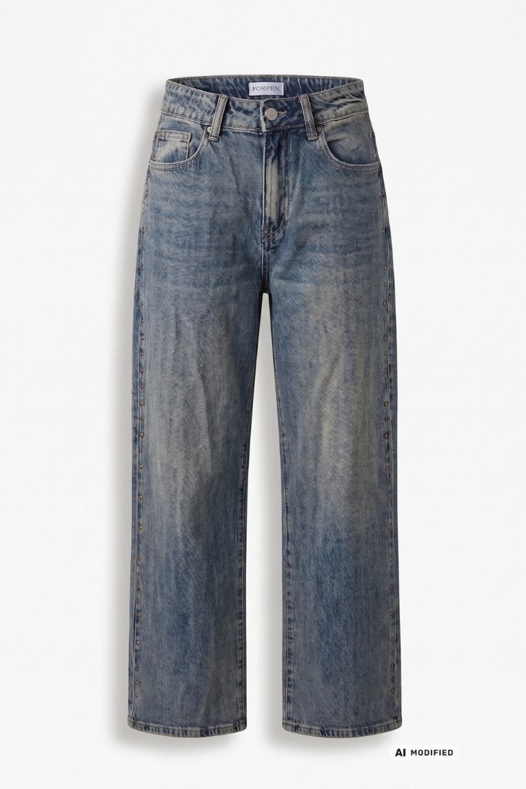 DENIM GAMBA DRITTA BORCHIE LATERALI 3 DENIM GAMBA DRITTA BORCHIE LATERALI - immagine 3