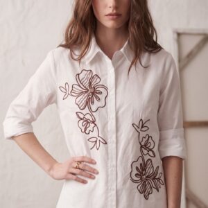 CAMICIA RICAMO FIORE MARRONE 6 CAMICIA RICAMO FIORE MARRONE - Thumbnail Image 2