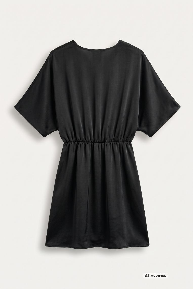 ABITO CORTO SATINATO MANICA KIMONO 8 ABITO CORTO SATINATO MANICA KIMONO - immagine 8