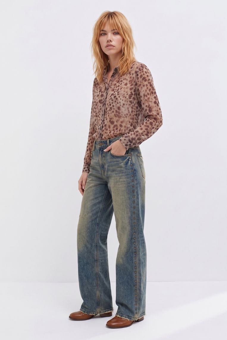DENIM GAMBA DRITTA BORCHIE LATERALI 2 DENIM GAMBA DRITTA BORCHIE LATERALI - immagine 2