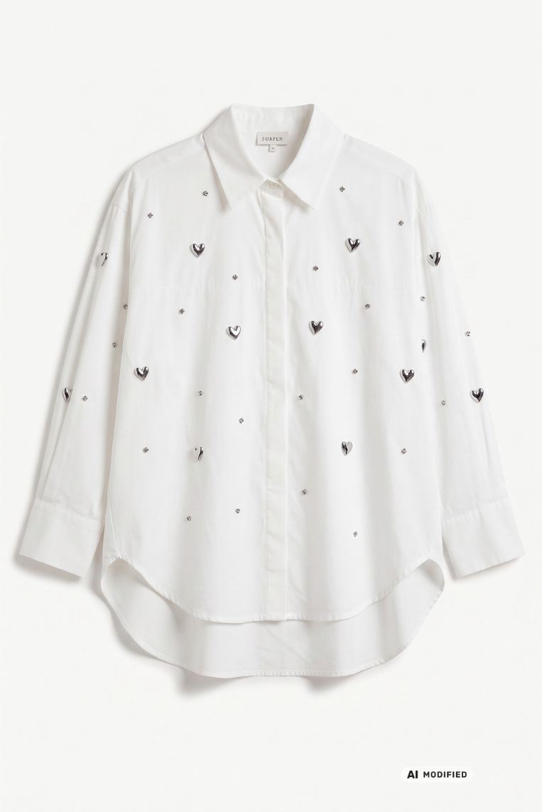 CAMICIA APPLICAZIONI CUORI ARGENTO 2 CAMICIA APPLICAZIONI CUORI ARGENTO - immagine 2