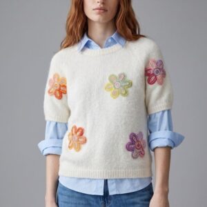 MAGLIA GIRO MANICHE CORTE FIORI E PERLE 5 MAGLIA GIRO MANICHE CORTE FIORI E PERLE - Thumbnail Image 2