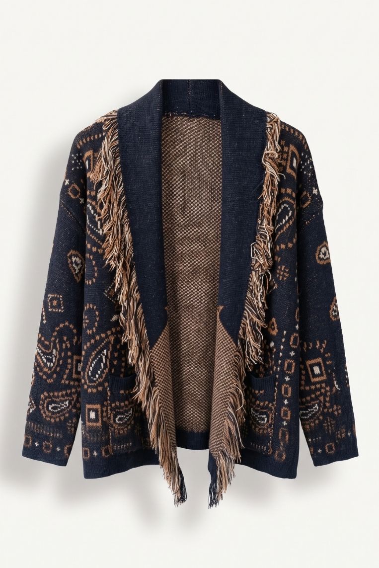 CARDIGAN STAMPA BANDANA FRANGE - immagine 3