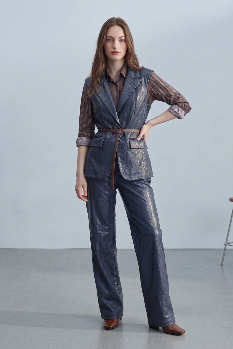 GILET ECOPELLE LUNGO CON CINTURA 2 GILET ECOPELLE LUNGO CON CINTURA - immagine 2