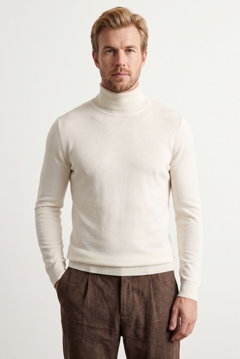 MAGLIA COLLO ALTO IN LANA MERINO - S, PANNA