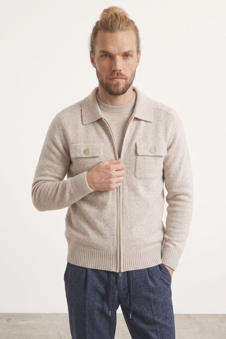 CARDIGAN FULL ZIP CON TASCHINI - M, SABBIA