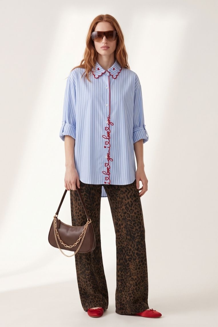 DENIM GAMBA DRITTA ANIMALIER